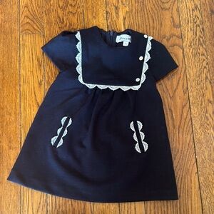 Navy Blue Dress with White Lace Accents